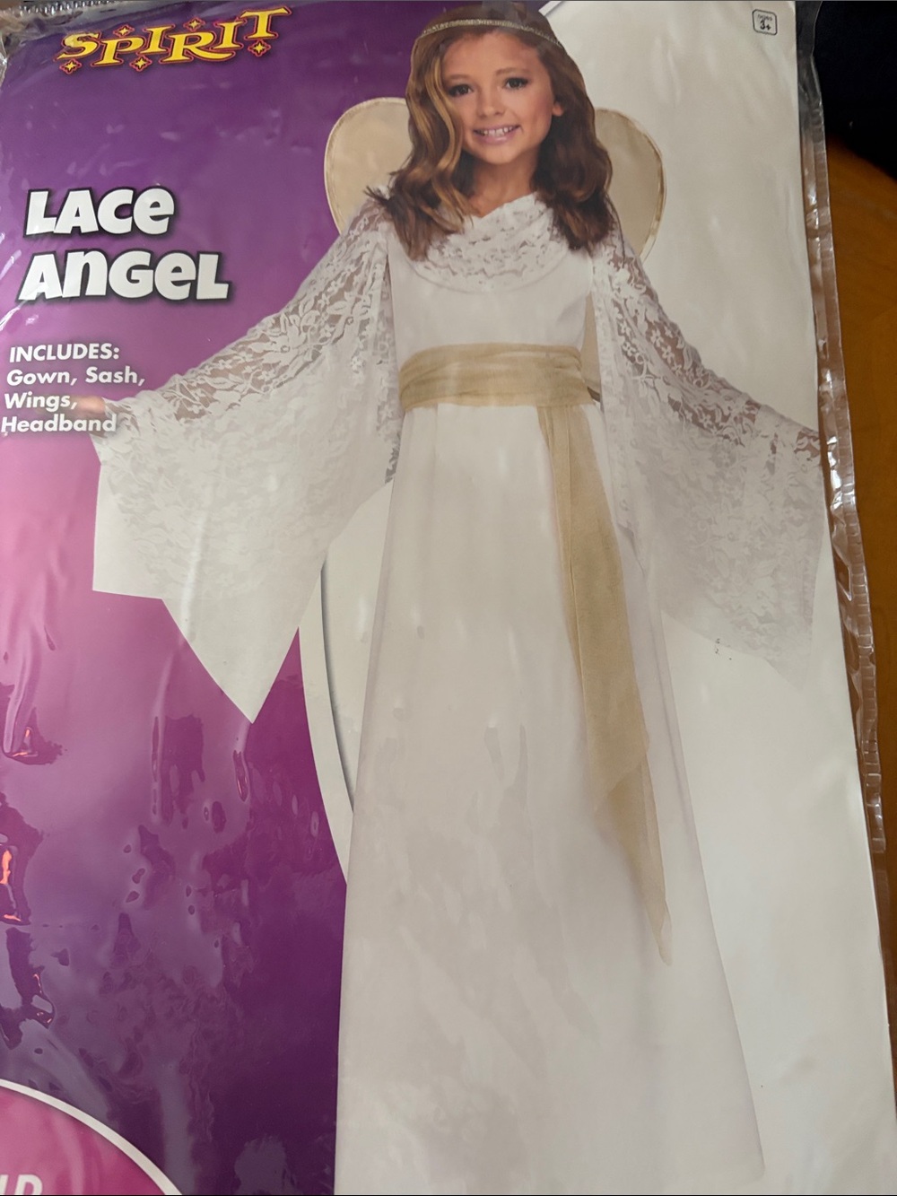 Spirit Girls White Lace Angel Costume with Gold Sash